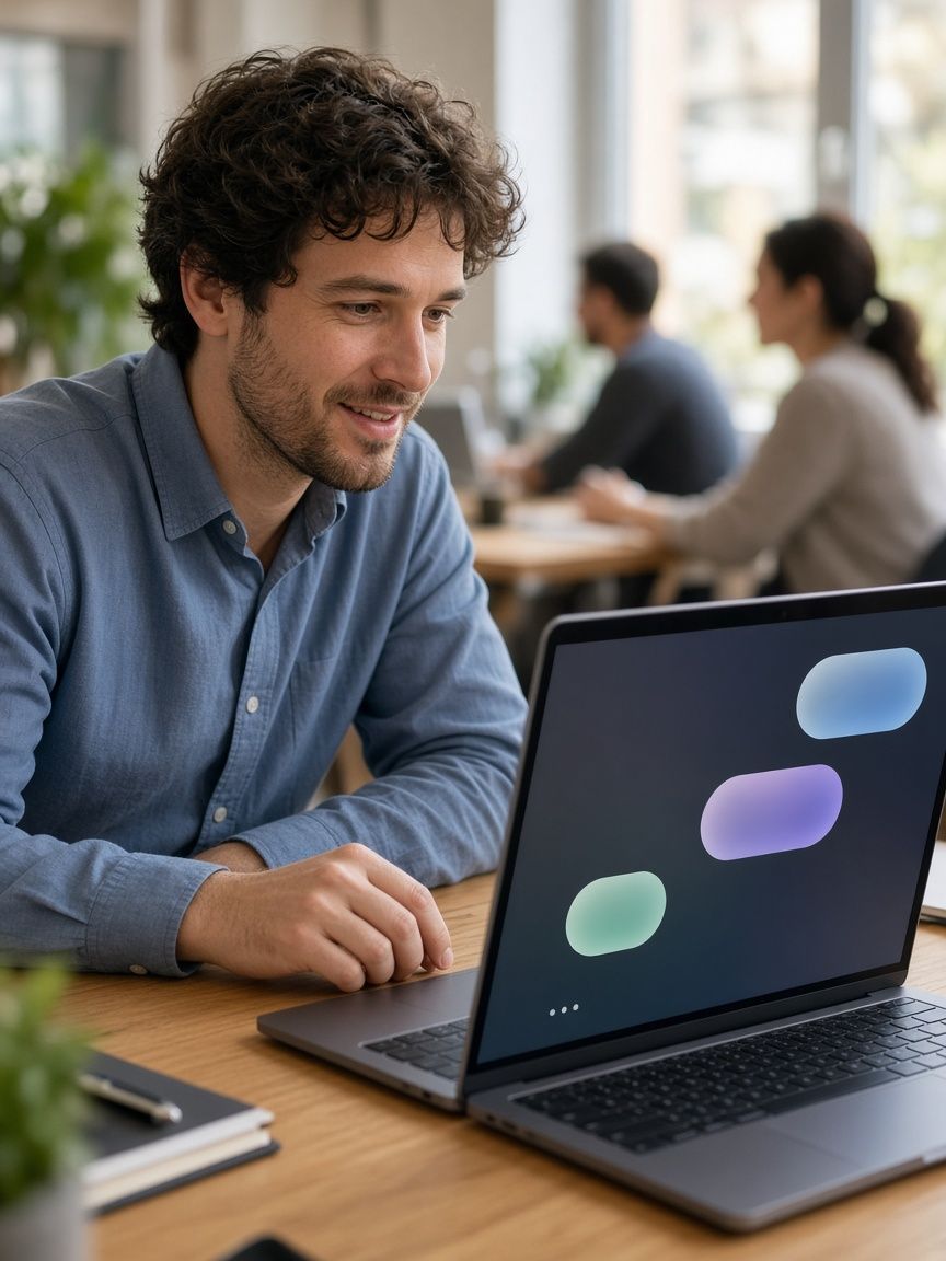 Employee working with an AI assistant on a laptop