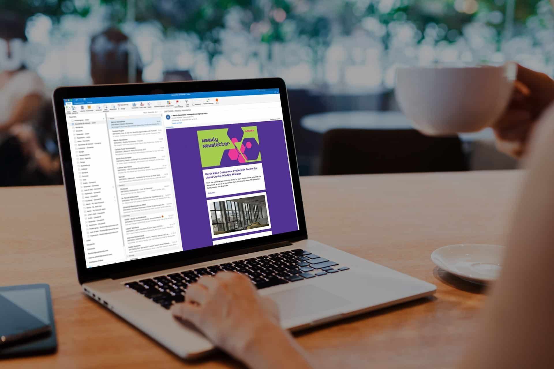 Laptop with a Merck KGaA newsletter in the inbox